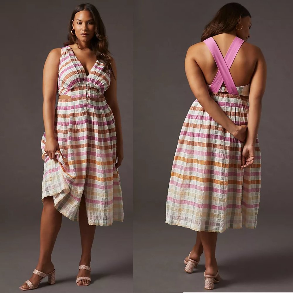 Anthropologie Maeve Ombre Plaid Midi Sundress